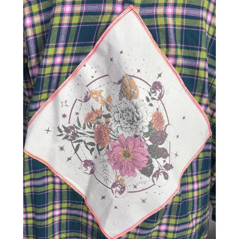 April 25th‎ Flannels – Floral Moon Upcycled Plaid | SO | Unisex Button Up XXL
